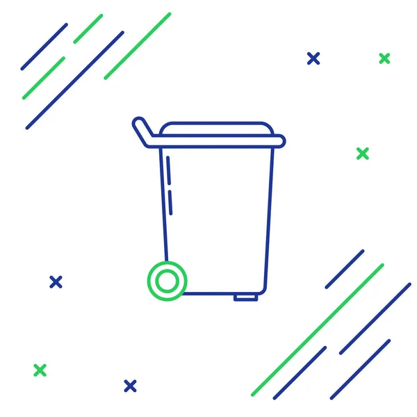 蓝色和绿色线条 垃圾箱 图标隔离在白色背景上 垃圾箱标志 回收篮图标 办公室垃圾图标 五颜六色的轮廓概念 矢量插图 — 图库矢量图片