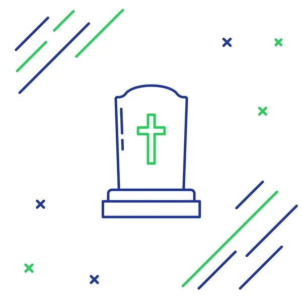 Сине Зеленая Линия Крестиком Белом Фоне Значок Могилы Красочная Концепция — стоковый вектор
