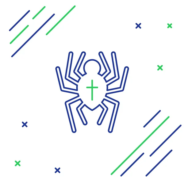 Blauwe Groene Lijn Spider Pictogram Geïsoleerd Witte Achtergrond Gelukkig Halloween — Stockvector