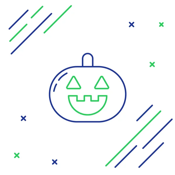 Blauwe Groene Lijn Pompoen Pictogram Geïsoleerd Witte Achtergrond Gelukkig Halloween — Stockvector