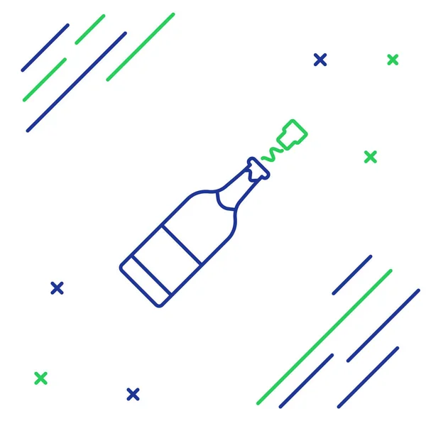 Ligne Bleue Verte Icône Bouteille Champagne Isolé Sur Fond Blanc — Image vectorielle