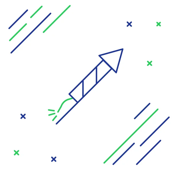 Blauwe Groene Lijn Vuurwerk Raket Pictogram Geïsoleerd Witte Achtergrond Het — Stockvector