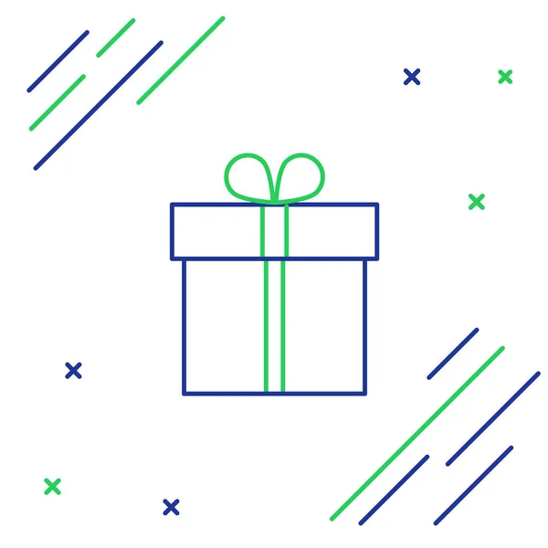 Ligne Bleue Verte Icône Boîte Cadeau Isolé Sur Fond Blanc — Image vectorielle