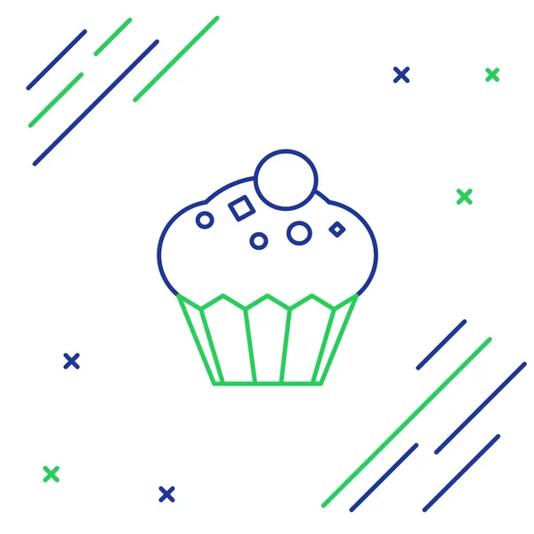 Línea Azul Verde Icono Muffin Aislado Sobre Fondo Blanco Concepto — Vector de stock