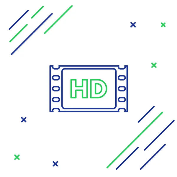 青と緑のライン4Kムービー テープ 白い背景に隔離されたフレームアイコン カラフルなアウトラインコンセプト ベクターイラスト — ストックベクタ