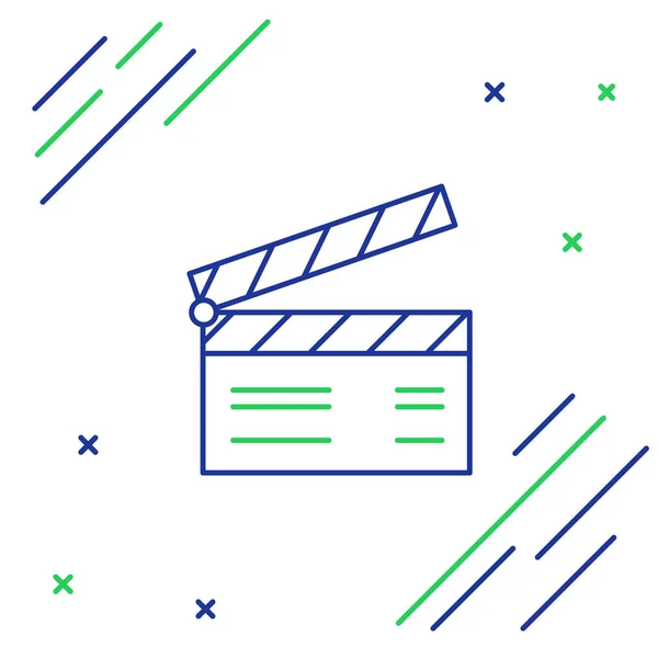 青と緑の線白の背景に隔離されたムービークラッパーアイコン フィルムクラッパーボード クラッパーボードのサインだ映画制作やメディア産業の概念 カラフルなアウトラインコンセプト ベクターイラスト — ストックベクタ