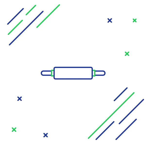 Ligne Bleue Verte Icône Rolling Pin Isolé Sur Fond Blanc — Image vectorielle