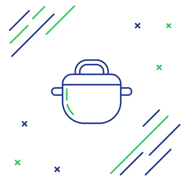 Modrá Zelená Čára Ikona Hrnce Vaření Izolované Bílém Pozadí Vařit — Stockový vektor