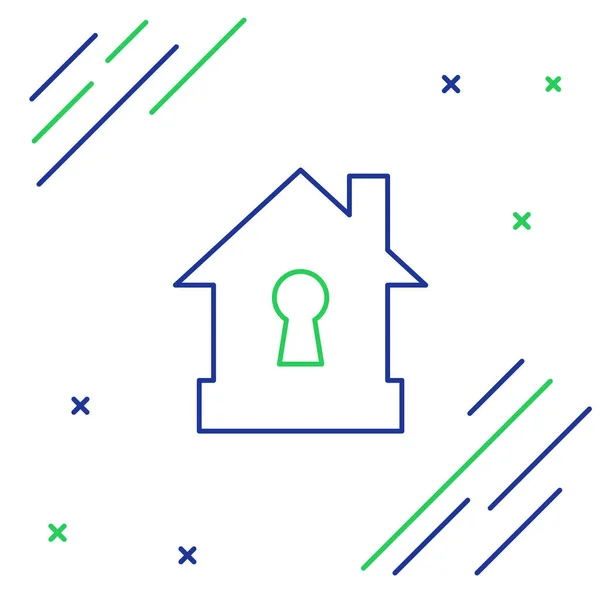 Línea Azul Verde Casa Bajo Icono Protección Aislada Sobre Fondo — Vector de stock