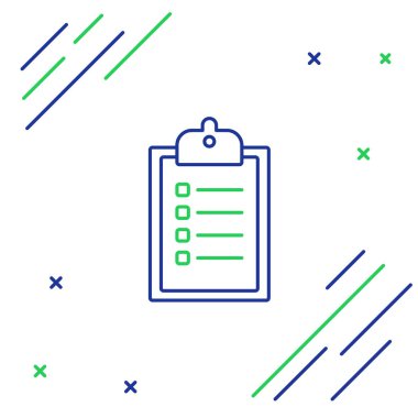 Dağıtım listesi simgesinin mavi ve yeşil çizgi doğrulaması beyaz arkaplanda izole edildi. Renkli taslak konsepti. Vektör İllüstrasyonu