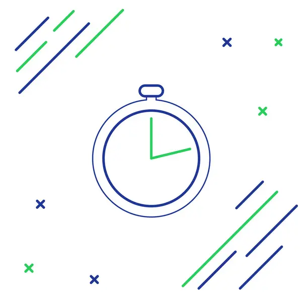 Línea Azul Verde Icono Cronómetro Aislado Sobre Fondo Blanco Signo — Vector de stock