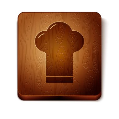 Kahverengi aşçı şapkası simgesi beyaz arkaplanda izole edildi. Aşçılık sembolü. Aşçı şapkası. Tahta kare düğme. Vektör İllüstrasyonu