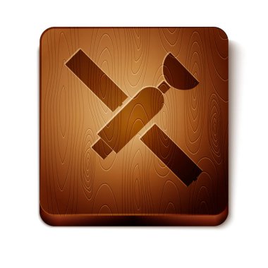 Kahverengi uydu simgesi beyaz arkaplanda izole edildi. Tahta kare düğme. Vektör İllüstrasyonu