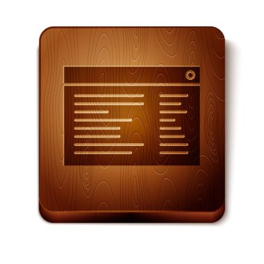Kahverengi Yazılım, Web Geliştirici programlama kodu simgesi beyaz arkaplanda izole edildi. Program kodunun rastgele bilgisayar betiği parçalarını Javascript et. Tahta kare düğme. Vektör İllüstrasyonu