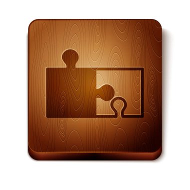 Beyaz arka planda izole bulmaca simgesi Kahverengi Piece. Modern düz, iş, pazarlama, finans, internet kavramı. Ahşap kare düğme. Vektör İllüstrasyonu