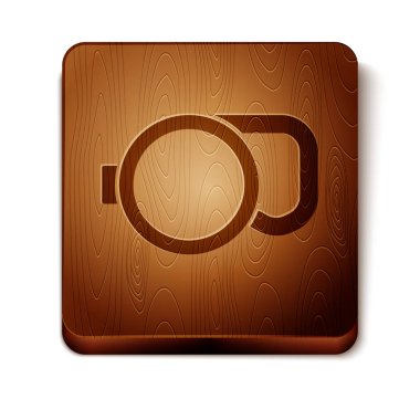 Kahverengi geri çekilebilir ip tasması ve beyaz arka planda izole edilmiş karabina simgesi. Evcil köpek liderliği. Açık hava yürüyüşü için hayvan aksesuarı. Tahta kare düğme. Vektör İllüstrasyonu