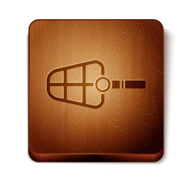 Kahverengi Köpek ağızlık simgesi beyaz arkaplanda izole edildi. Tahta kare düğme. Vektör İllüstrasyonu