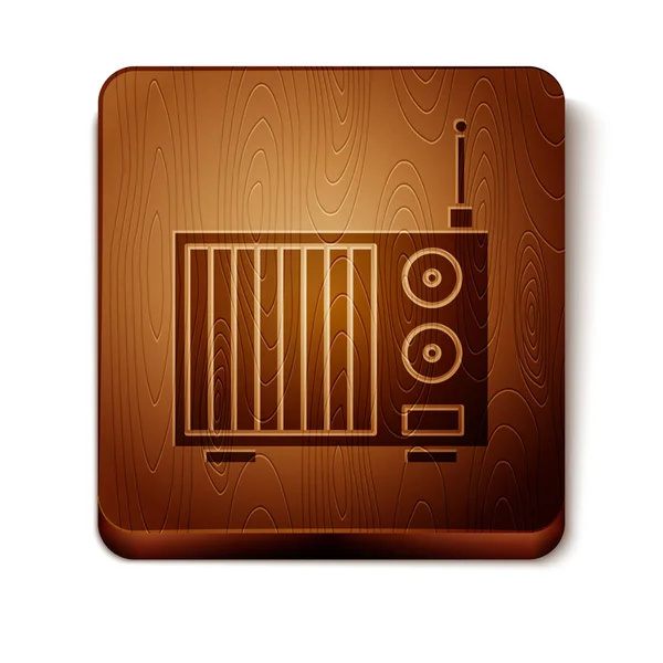 Brown Radio Antenna Icon Isolated White Background Wooden Square Button — Stock Vector