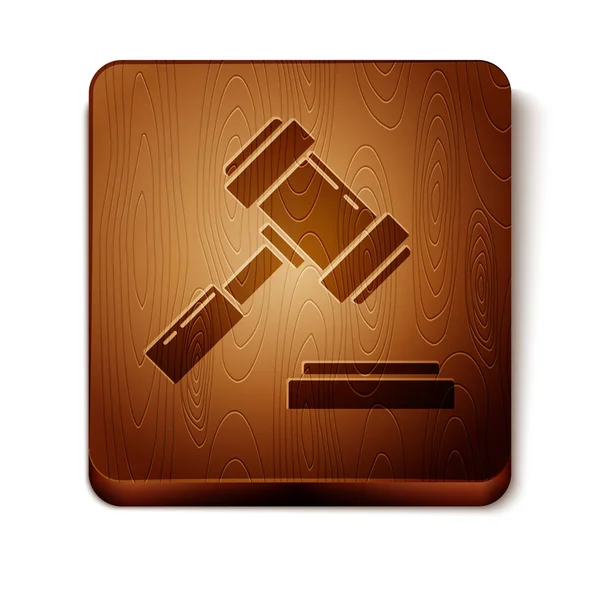 布朗法官Gavel图标孤立在白色背景 加维尔的判决和法案 拍卖锤 木制正方形按钮 病媒图解 — 图库矢量图片