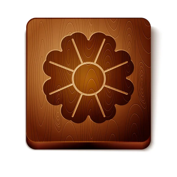 Brown Flower Icon Isolated White Background Wooden Square Button Vector — Stock Vector