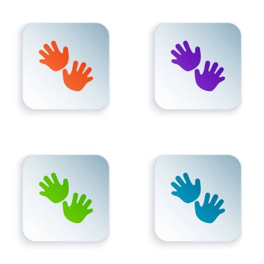 Renkli Bebek Elleri yazdırma simgesi beyaz arkaplanda izole edildi. Kare düğmelere simgeleri yerleştir. Vektör İllüstrasyonu