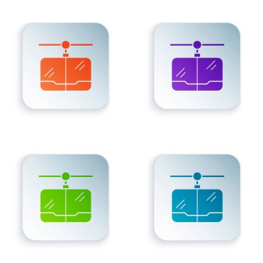 Beyaz arkaplanda izole edilmiş renkli kablo araba simgesi. Füniküler işaret. Kare düğmelere simgeleri yerleştir. Vektör İllüstrasyonu