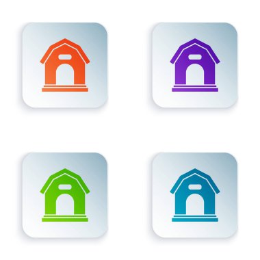 Renkli Köpek Evi simgesi beyaz arkaplanda izole edildi. Köpek kulübesi. Kare düğmelere simgeleri yerleştir. Vektör İllüstrasyonu