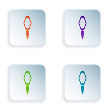 Renkli Evcil Hayvan şişesi tıbbi ikonu beyaz arka planda izole edilmiş. Hayvan için reçeteli ilaç. Kare düğmelere simgeleri yerleştir. Vektör İllüstrasyonu