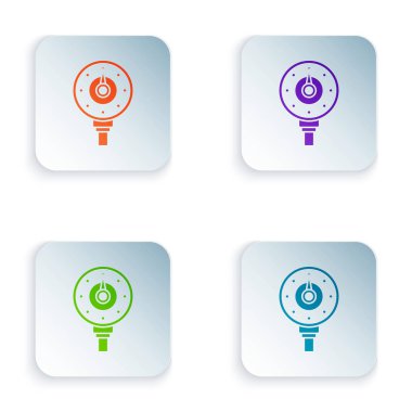 Renkli Motor gaz göstergesi simgesi beyaz arkaplanda izole edildi. Yakıt göstergesi boş. Tam depo göstergesi. Kare düğmelere simgeleri yerleştir. Vektör İllüstrasyonu