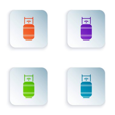 Renkli propan gaz tankı ikonu beyaz arkaplanda izole edildi. Yanabilir benzin deposu ikonu. Kare düğmelere simgeleri yerleştir. Vektör İllüstrasyonu