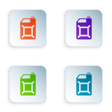 Beyaz arka planda izole edilmiş benzin ikonu için renk kutusu. Dizel gaz ikonu. Kare düğmelere simgeleri yerleştir. Vektör İllüstrasyonu