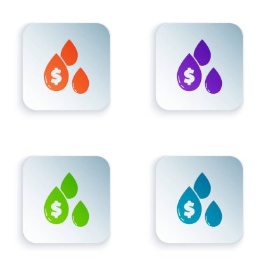 Beyaz zemin üzerinde dolar sembolü olan renk yağı damlası. Kare düğmelere simgeleri yerleştir. Vektör İllüstrasyonu