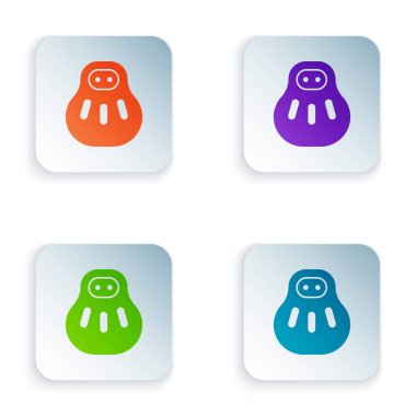 Renkli Maneki neko kedi simgesi beyaz arkaplanda izole edildi. Japon şans tılsımı. Kare düğmelere simgeleri yerleştir. Vektör İllüstrasyonu