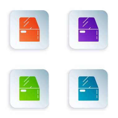 Beyaz arka planda izole edilmiş renkli araba kapısı simgesi. Kare düğmelere simgeleri yerleştir. Vektör İllüstrasyonu