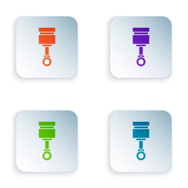 Renkli motor piston simgesi beyaz arkaplanda izole edildi. Araba motoru pistonu işareti. Kare düğmelere simgeleri yerleştir. Vektör İllüstrasyonu