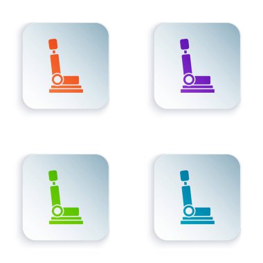 Beyaz arkaplanda izole edilmiş renkli araç koltuğu simgesi. Araba koltuğu. Kare düğmelere simgeleri yerleştir. Vektör İllüstrasyonu