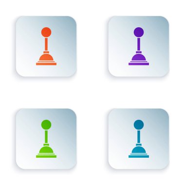 Beyaz arkaplanda renk değiştiren simgesi izole edildi. Elle iletim simgesi. Kare düğmelere simgeleri yerleştir. Vektör İllüstrasyonu