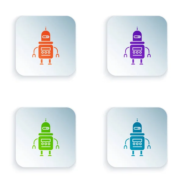 Färg Robot ikon isolerad på vit bakgrund. Ställ ikoner i fyrkantiga knappar. Vektor Illustration — Stock vektor