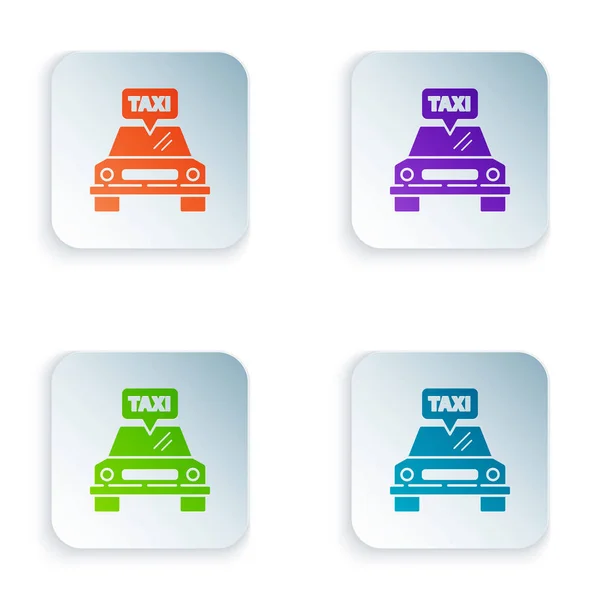 Colore Taxi auto icona isolata su sfondo bianco. Impostare le icone in pulsanti quadrati. Illustrazione vettoriale — Vettoriale Stock