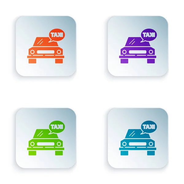 Color Taxi coche icono aislado sobre fondo blanco. Establecer iconos en botones cuadrados. Ilustración vectorial — Archivo Imágenes Vectoriales