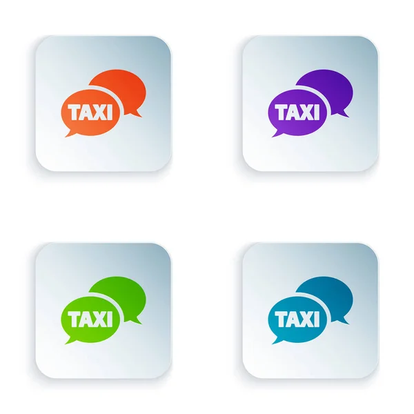 Colore Taxi chiamata telefono icona del servizio isolato su sfondo bianco. Simbolo della bolla vocale. Taxi per smartphone. Impostare le icone in pulsanti quadrati. Illustrazione vettoriale — Vettoriale Stock