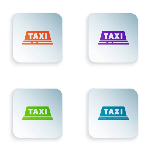 Colore Taxi auto icona del tetto isolato su sfondo bianco. Impostare le icone in pulsanti quadrati. Illustrazione vettoriale — Vettoriale Stock