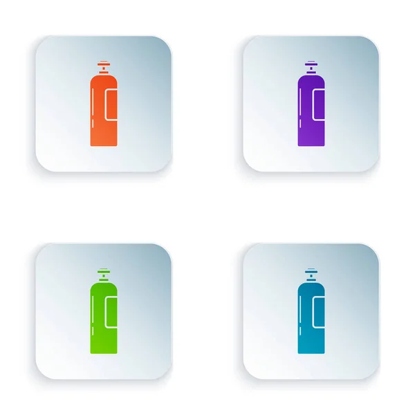 Tangki silinder gas Industri Warna untuk semua ikon gas inert dan campuran diisolasi pada latar belakang putih. Atur ikon dalam tombol persegi. Ilustrasi Vektor - Stok Vektor
