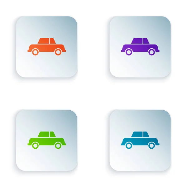 Color Car icon isolated on white background. Set icons in square buttons. Vector Illustration