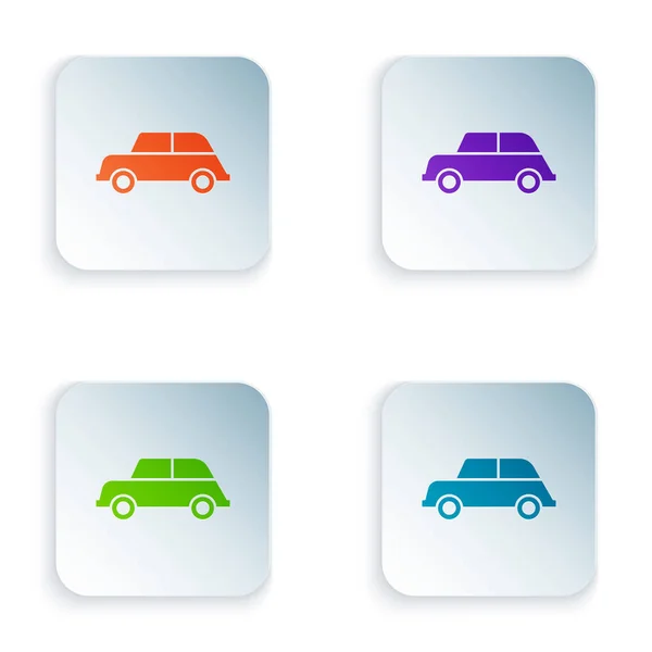 Farbiges Autosymbol isoliert auf weißem Hintergrund. setzen Sie Symbole in quadratischen Tasten. Vektorillustration — Stockvektor