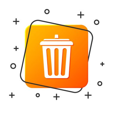 Beyaz çöp kutusu beyaz arka planda yalıtılmış simgesi olabilir. Çöp kutusu işareti. Sepet simgesini geri dönüştürün. Office çöp kutusu simgesi. Turuncu kare düğmesi. Vektör Illustration