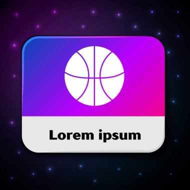 Beyaz basketbol topu simgesi siyah arkaplanda izole edilmiş. Spor sembolü. Dikdörtgen renk düğmesi. Vektör İllüstrasyonu