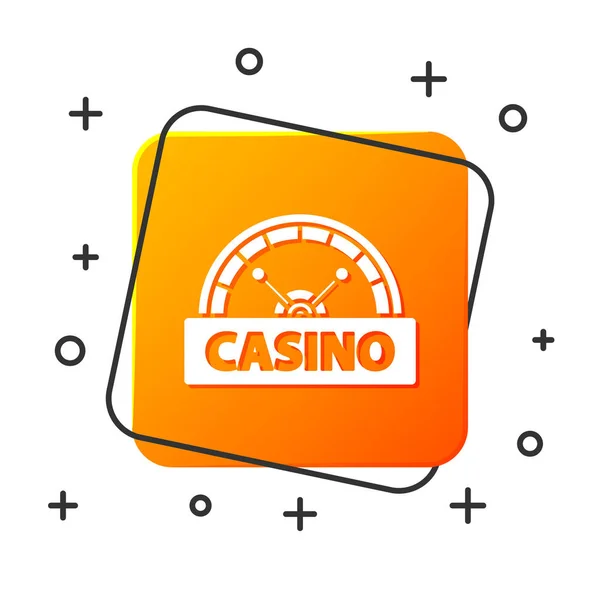 White Casino Signboard Icon Isolated White Background Orange Square Button — Stock Vector