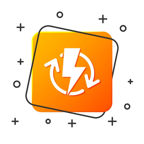 Wit Oplaadpictogram Geïsoleerd Witte Achtergrond Elektriciteitsbord Oranje Vierkante Knop Vector — Stockvector