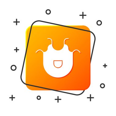 Beyaz Mutfak önlüğü simgesi beyaz arkaplanda izole edildi. Yemek pişirmek için şef üniforması. Turuncu kare düğme. Vektör İllüstrasyonu